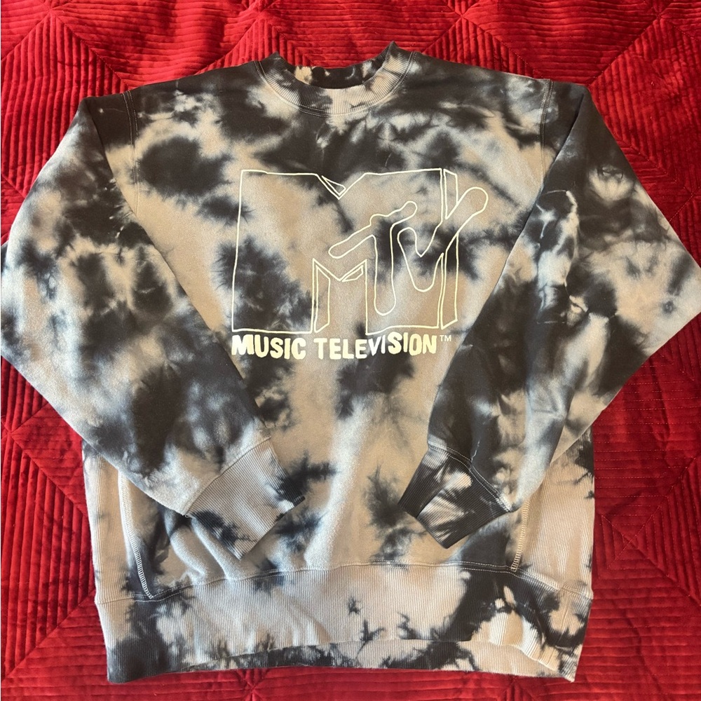 H&M Black and Gray Tie-Dye MTV Sweatshirt medium